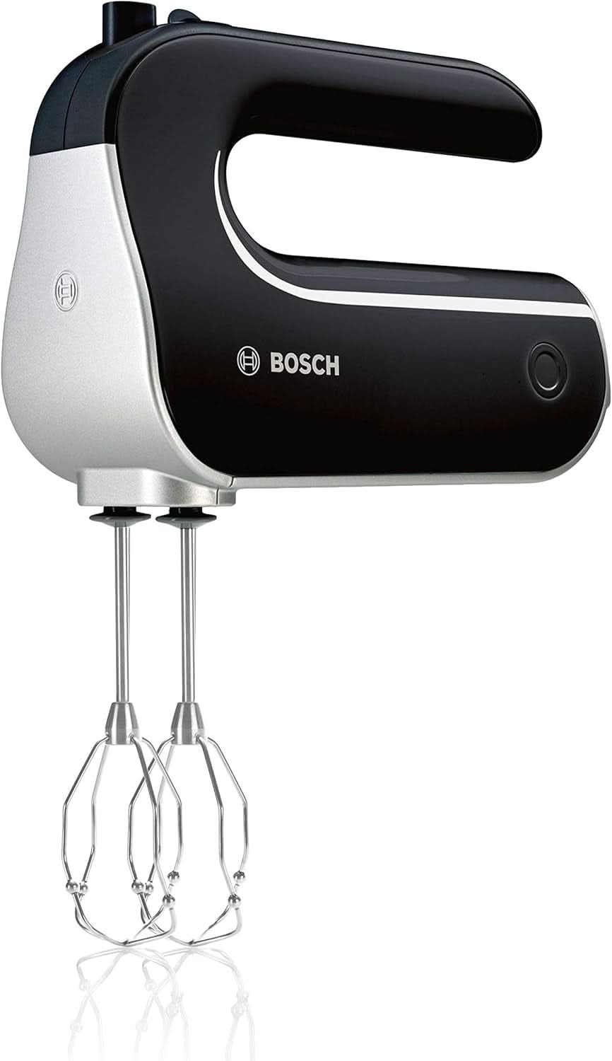 Bosch Handrührer Styline MFQ4835DE, 2X2 Rührbesen, 2 Edelstahl-Nethaken, Spülmaschinengeeignet, 575 W, Weiß Kitchen Naty Shop Schwarz/Cromo