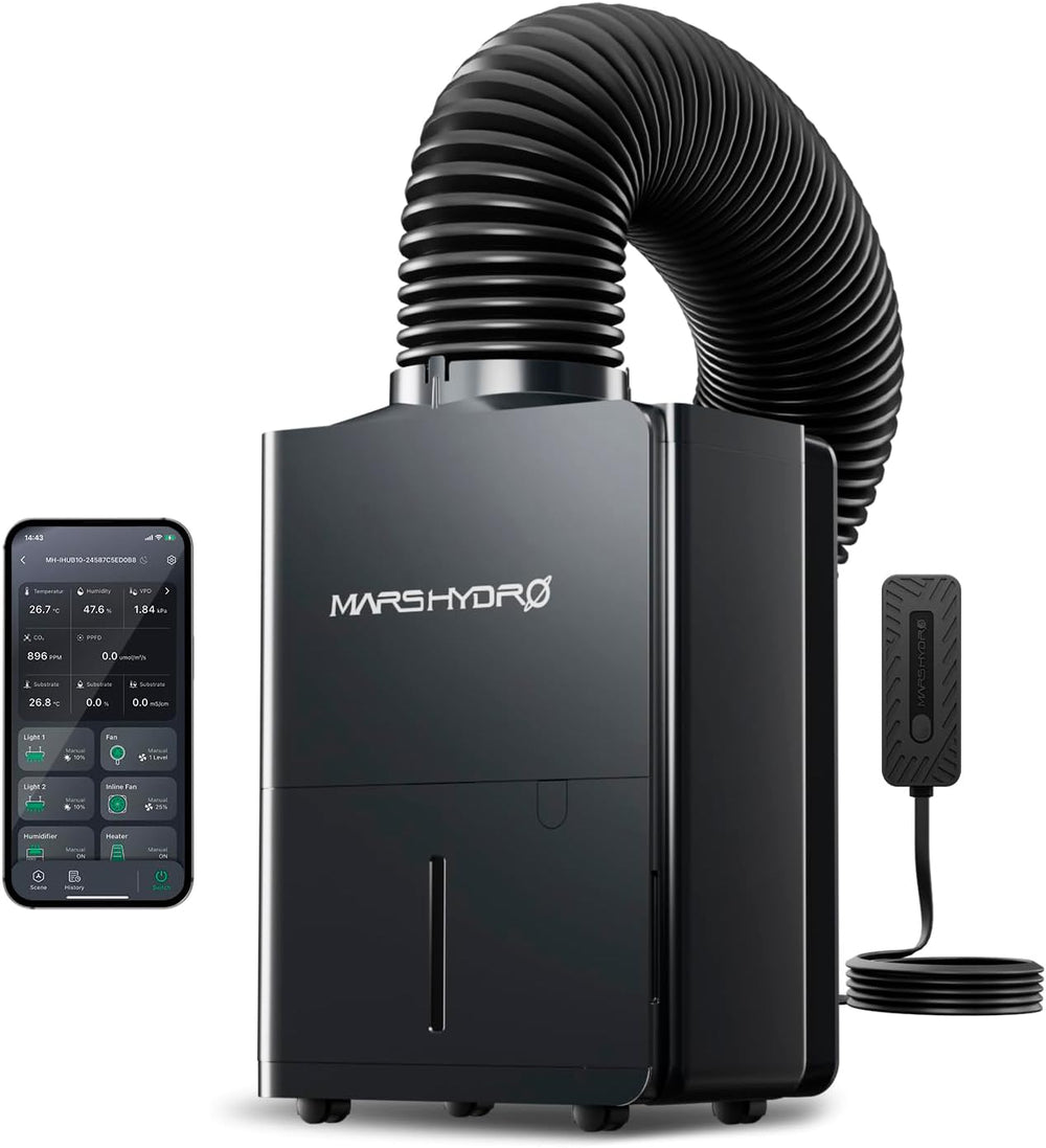 MARS HYDRO Deshumidificador, 12L/día, Descongelación Automática, Función Temporizador, Deshumidificador de Ambiente para Armarios de Cultivo, Sótanos y Plantas, Tanque de Agua de 1,2L