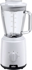 Braun Powerblend 1 JB1050WH - Batidora de pie con 1,5 L de mezcla de vidrio, Küchenhelfer Zum Zerkleinern, Pürieren & Mixen, función Ice-Crush, 2 Geschwindigkeiten, 600 Watt, Weiß Bucatarie Naty Shop Weiß Glas-Mixaufsatz