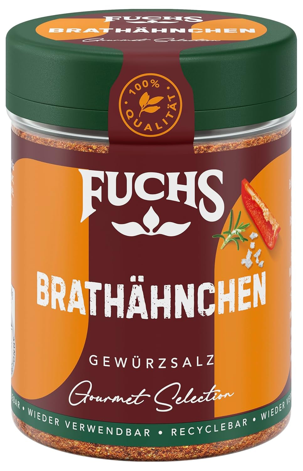 Fuchs Gourmet Selection Klassisch/Heimisch – Bratkartoffel Gewürzsalz, nachfüllbares Kartoffel Gewürz, Salz zum Würzen von Brat- & Ofenkartoffeln, Pommes Frites & Co, vegano, 70 g