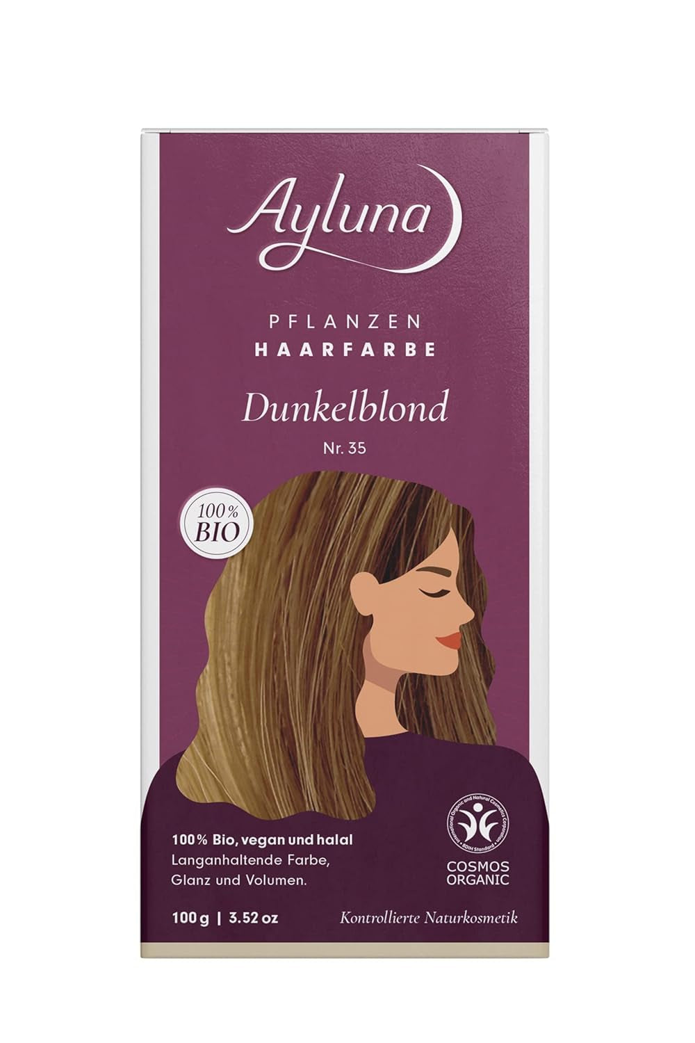 Vopsea de păr vegetală 60 chilli red, vopsea de păr vegană cu henna, madder indian, schinduf și mușețel, pentru culoare de lungă durată, strălucire și volum, fără amoniac, 100% acoperire pentru părul gri, 100g Vopsea pentru par Naty Shop Blond închis 35 100 G (1 pachet)