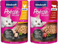 Vitakraft Poésie Délice, Country Selection, Nassfutter Katze, Katzennassfutter Gelee, mit Huhn, mit Rind (1 Paket mit 6x 85g)