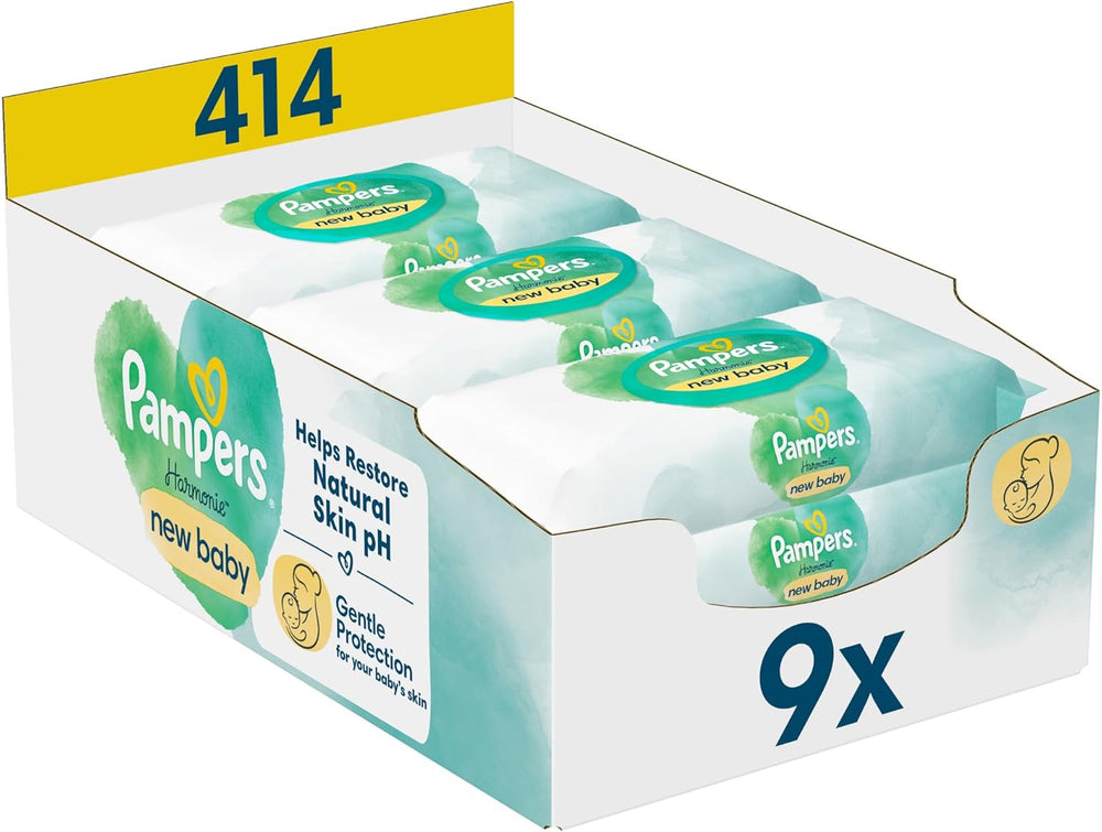 Toallitas húmedas Pampers Harmonie Protect & Care, 18 paquetes de 44 toallitas cada uno = 792 toallitas que ayudan a restaurar el equilibrio natural del pH de la piel.