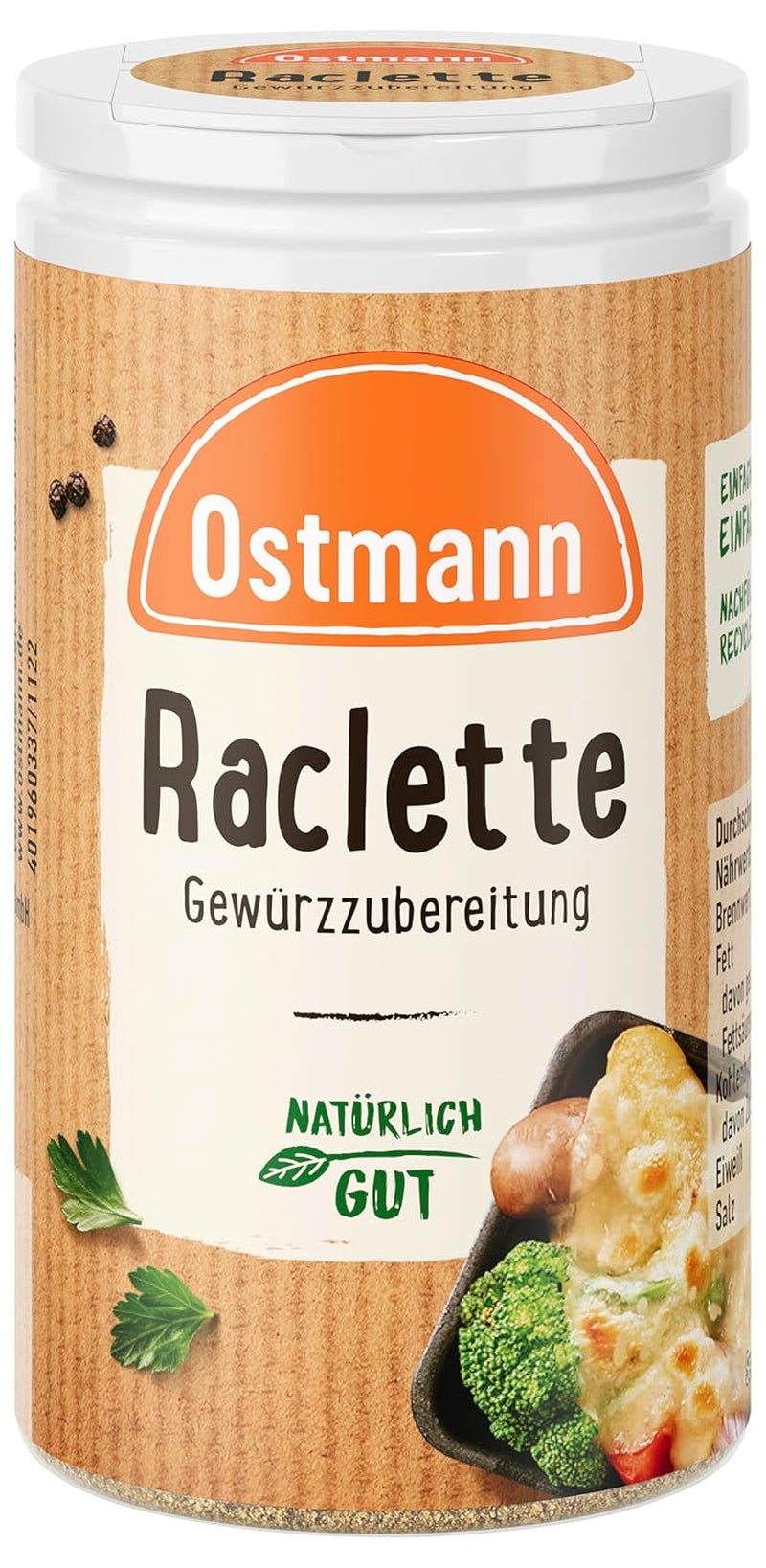 Ostmann Gewürze - Raclette Gewürzzubereitung | Zum Würzen von Käsegerichten | Reciclado, nachfüllbare Streudose | 45 g en Streuer