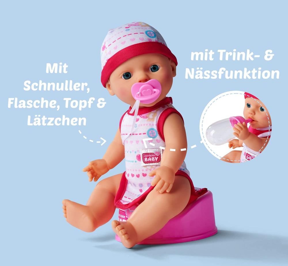 Simba 105037800 - Conjunto para bebé recién nacido, 2 unidades, es un artículo geliefert, vollvinylpuppe mit Trink- und Nässfunktion, chupete, botella, tapa y Lätzchen, 30cm, ab 3 Jahren