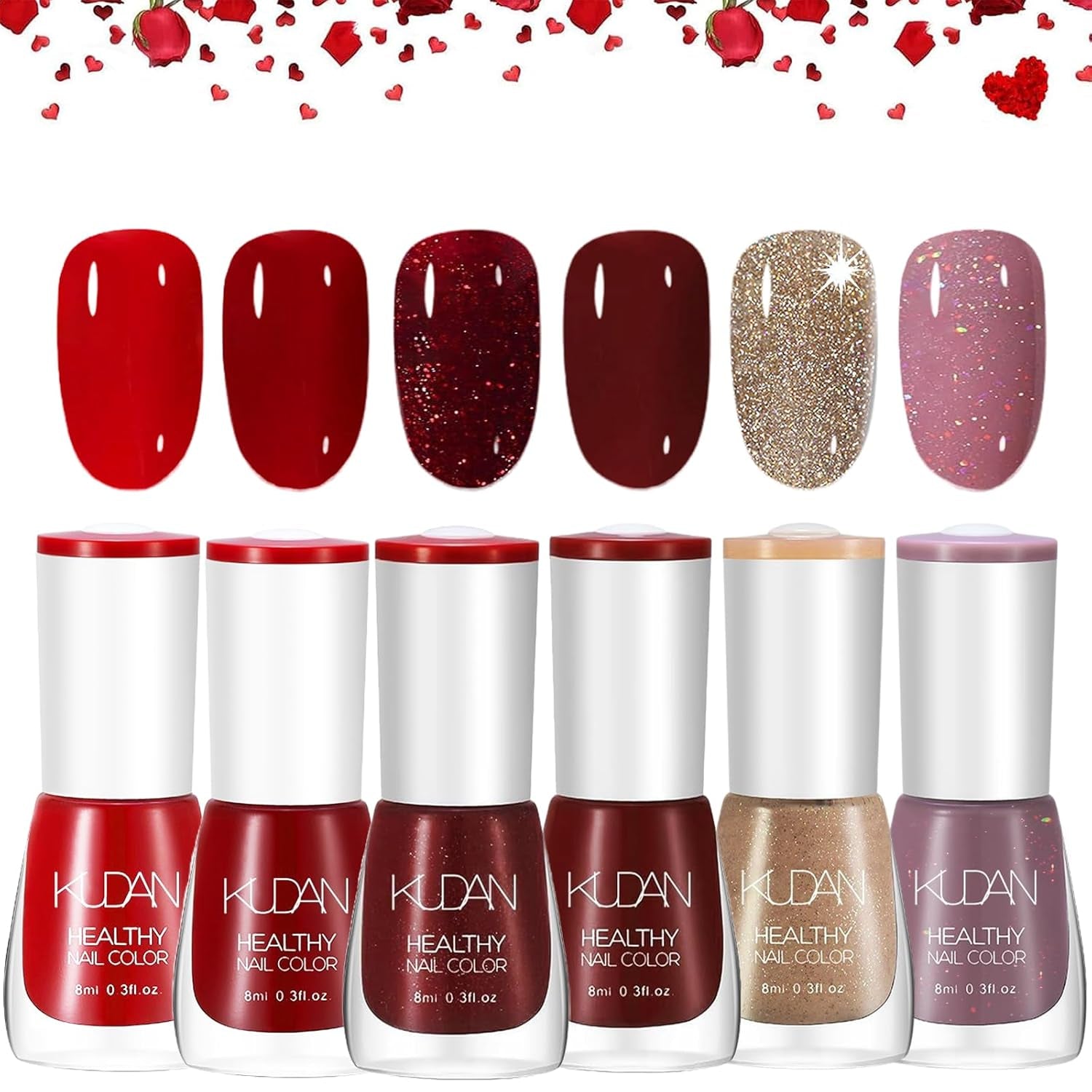 Juego de esmaltes de uñas de 6 piezas - Esmalte de uñas rojo brillante de larga duración y secado rápido - Esmalte de uñas a base de agua no tóxico para salones de bricolaje Regalo de manicura (Color A)