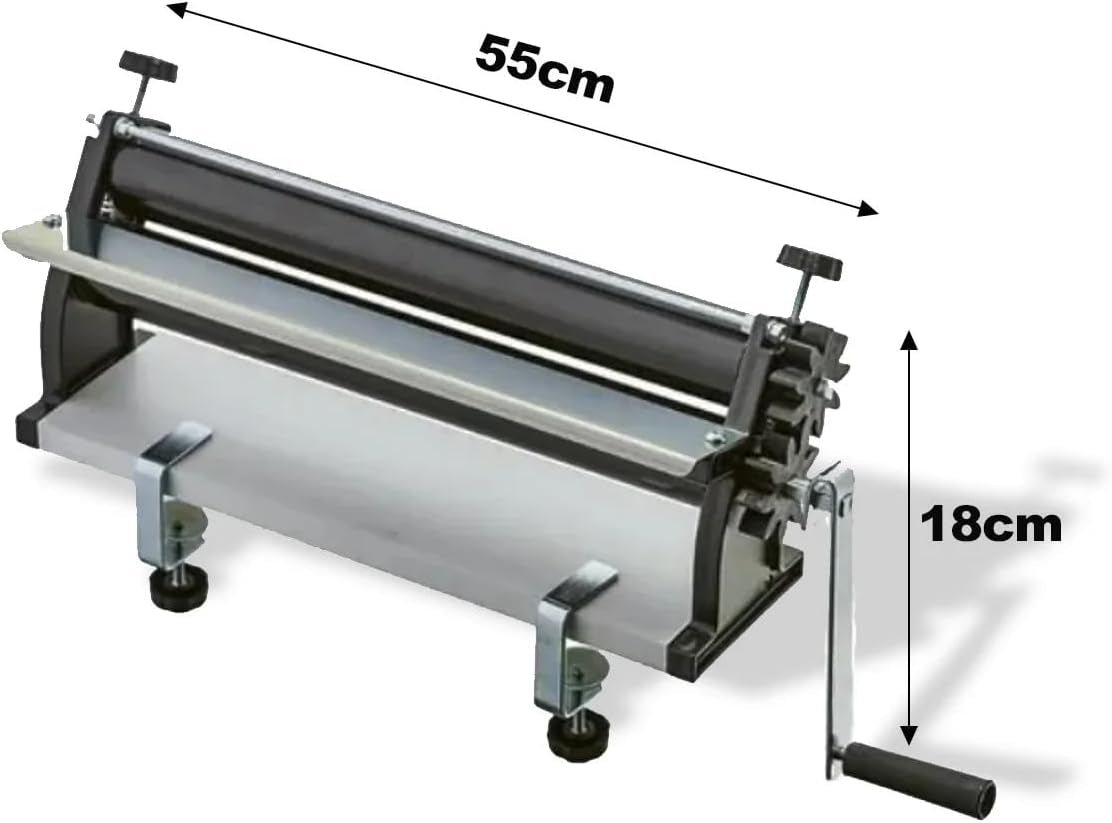 DKN Máquina para enrollar masa de pizza con manivela, 48,8 cm, máquina para hacer fideos, teigfolie con rodillos anti-empuñaduras y control Dicken - Construcción en acero macizo y aluminio