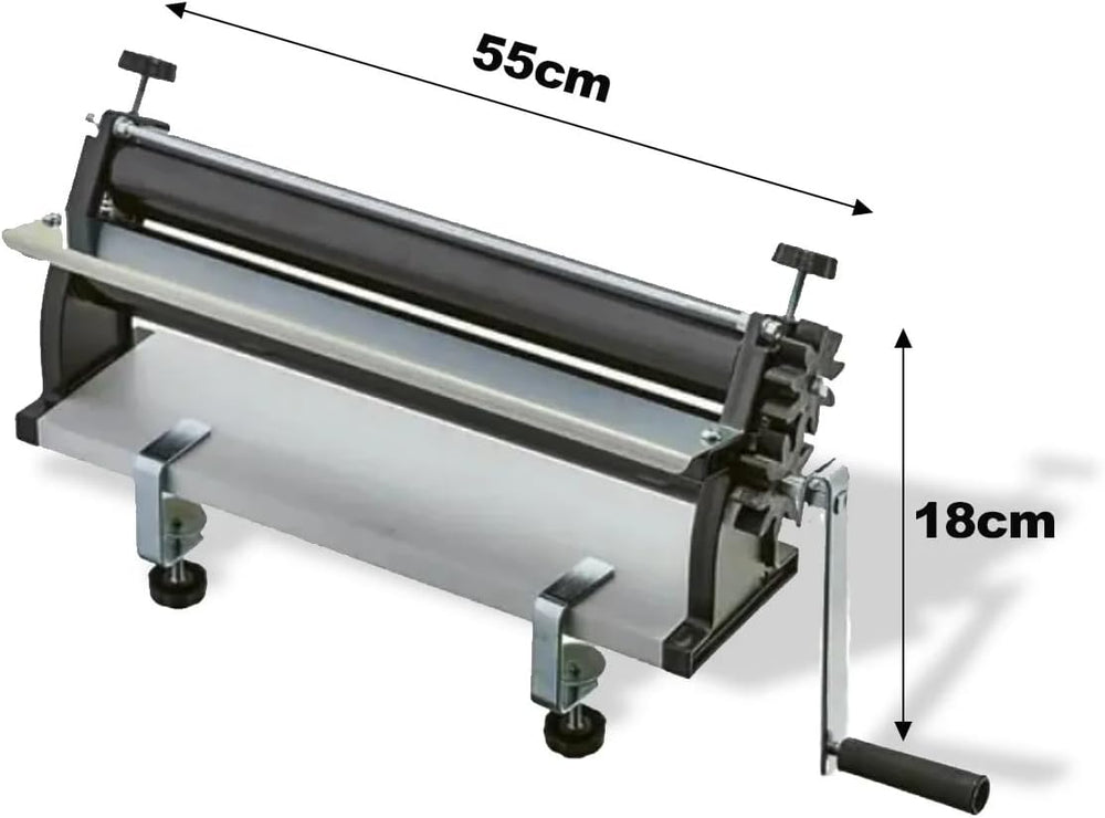 DKN Máquina para enrollar masa de pizza con manivela, 48,8 cm, máquina para hacer fideos, teigfolie con rodillos anti-empuñaduras y control Dicken - Construcción en acero macizo y aluminio
