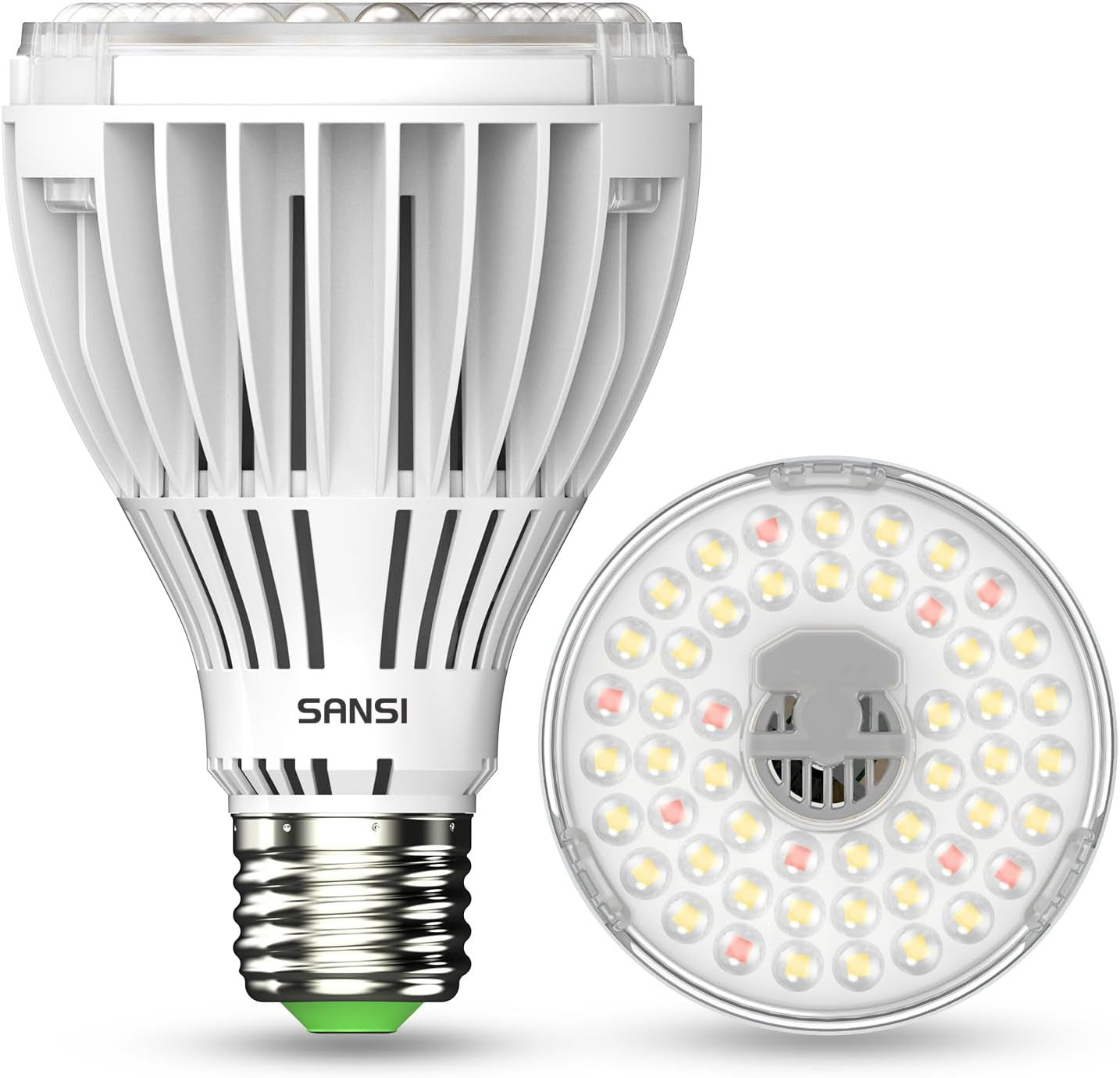 SANSI Lámpara LED de espectro completo para plantas de interior, 30 W, equivalente a 250 W, alto PPFD E27, luz de crecimiento 4000 K, 660 nm, ángulo de haz de 60°, lámpara de cultivo para plántulas, verduras, flores, hidroponía