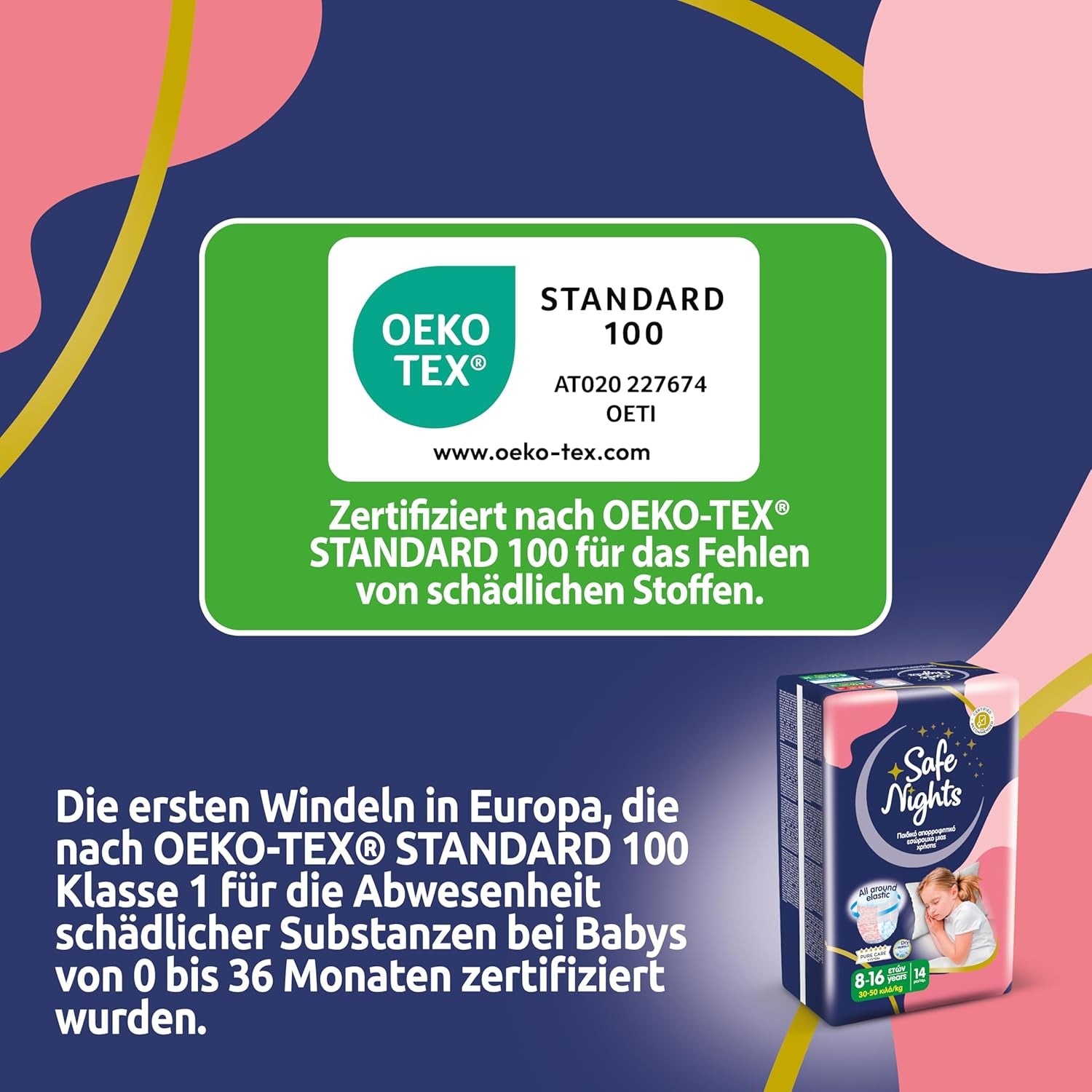 Safe Nights Girl, Ropa de dormir absorbente para niñas de 8 a 16 años (30 a 50 kg), paquete de 14