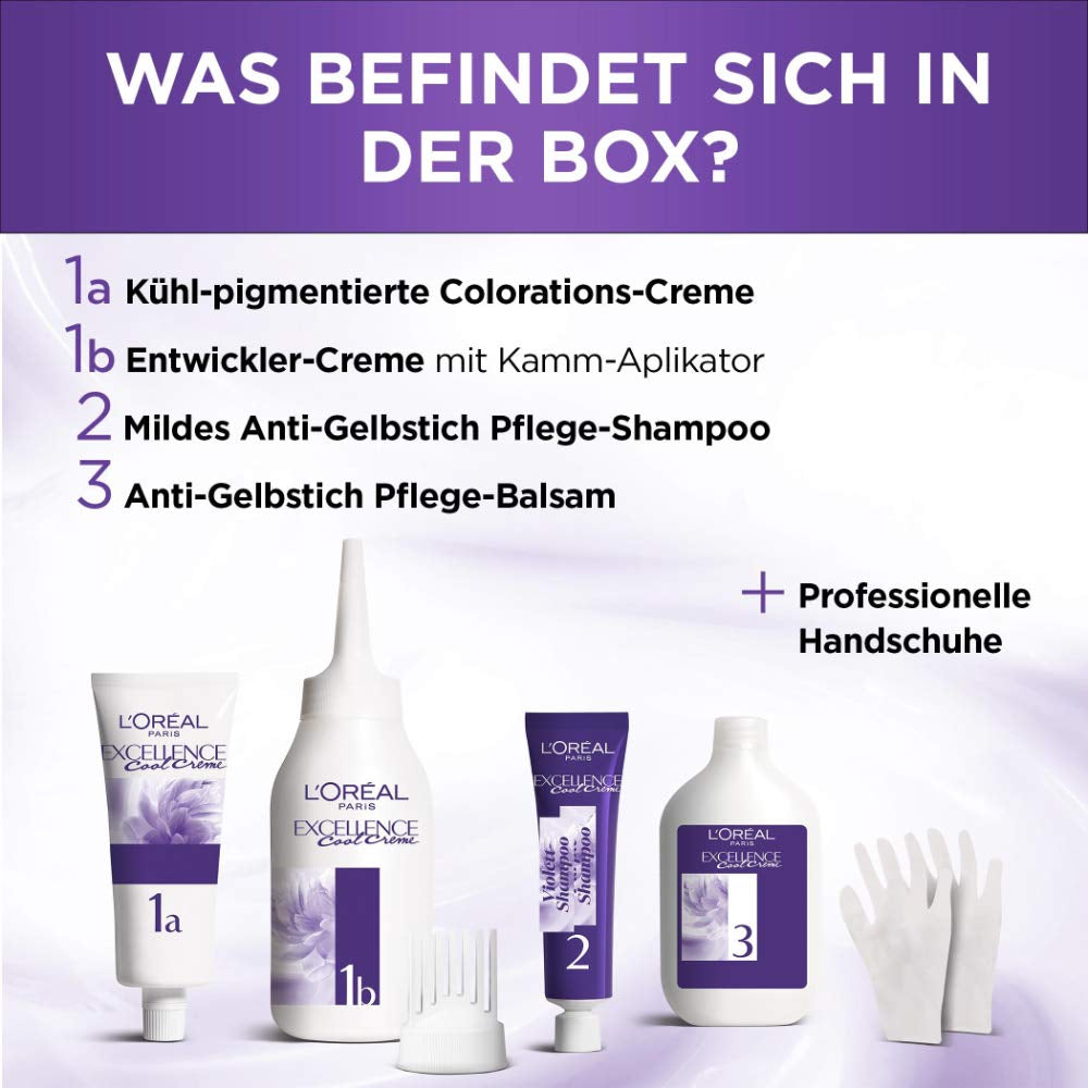 L'Oréal Paris Vopsea de păr permanentă cu rezultat de culoare ultra rece, acoperire 100% a părului gri, set cu colorare, șampon și cremă de îngrijire, Excellence Cool Creme, Nr. 7.11 Ultra rece blond mediu (Blond) Vopsea pentru par Naty Shop