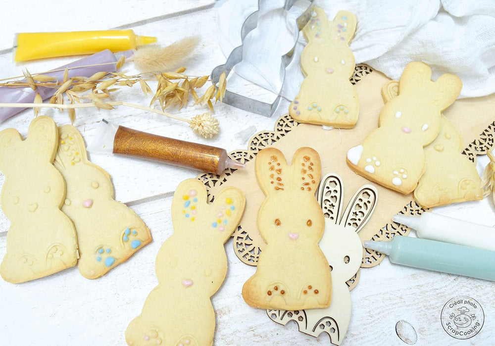 ScrapCooking - Hase Ausstecher & Stempel Set - Ostern Ausstecher für Plätzchen, Kekse, Fondant - Edelstahl Ausstecher & Holz Stempel - Backform Zubehör Hasen Tieren Geburstag Deko - 2099