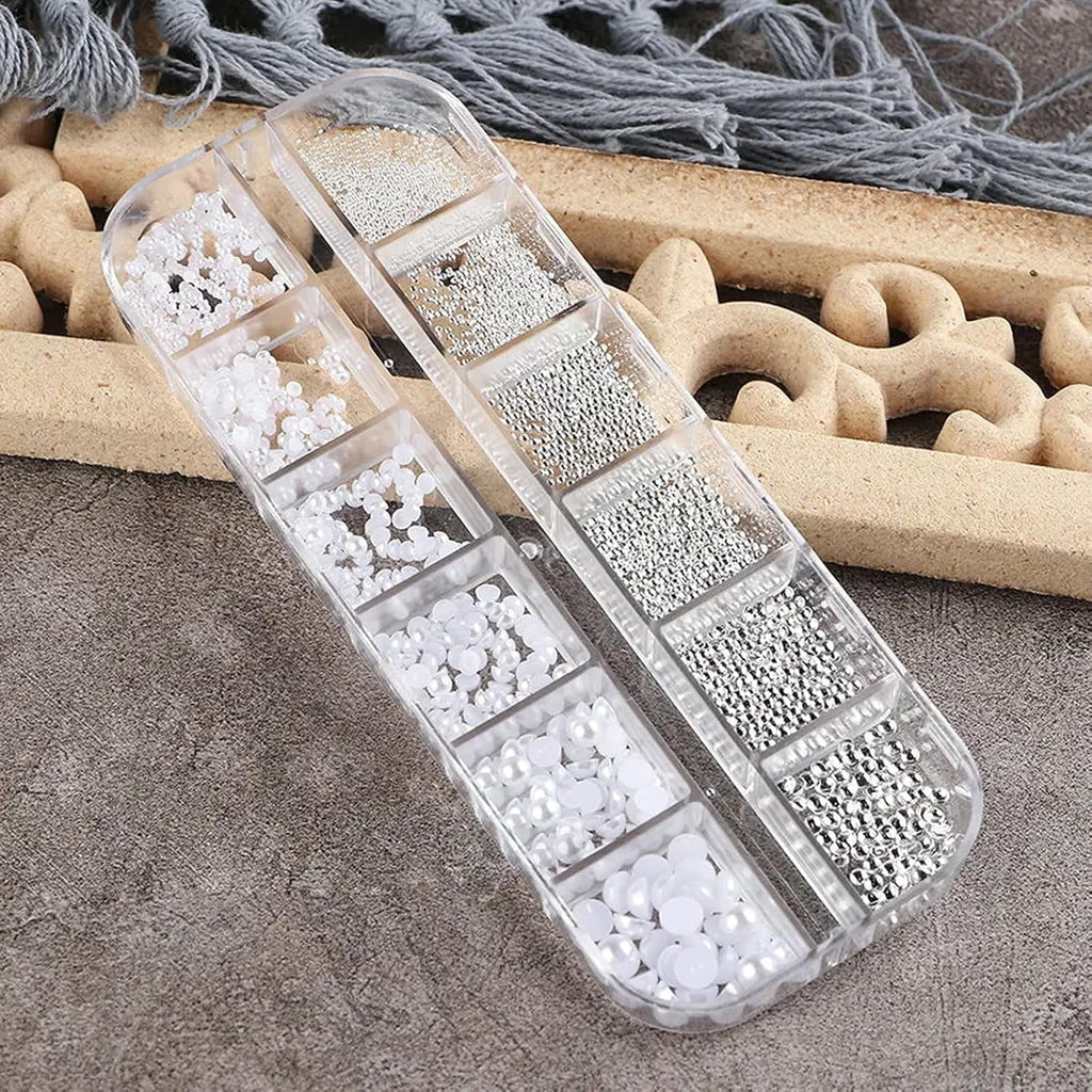 GZSY Nail Art Strasssteine Nagel Perlen Weiß 12Raster Nagel Charms Nageldesign Zubehör Perle Nail Art