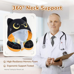 Pernă de călătorie Mewaii, pernă cu două fețe pentru adulți, pernă de gât din spumă cu memorie pentru avion, pernă de zbor reversibilă cu glugă pentru pisică, curea reglabilă