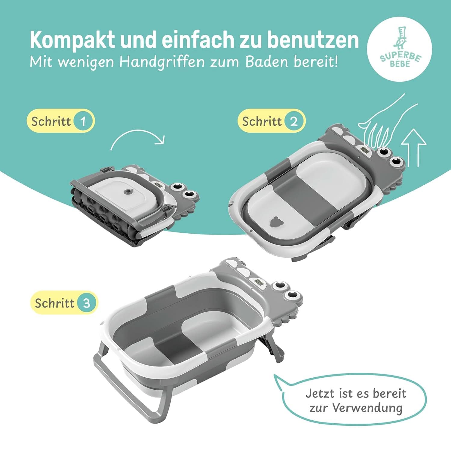 Bañera plegable para bebés con almohada de baño y termómetro integrado Madre e Hijo Naty Shop