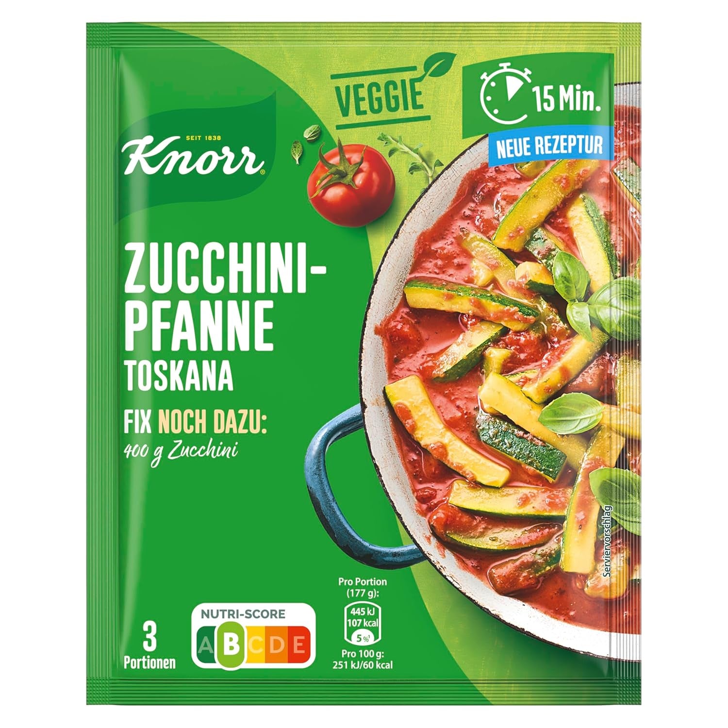 Knorr Fix Veggie Würzmischung Zucchini-Pfanne Toskana con gemüse für eine leckeres Gericht ohne geschmacksverstärkende Zusatzstoffe 3 porciones