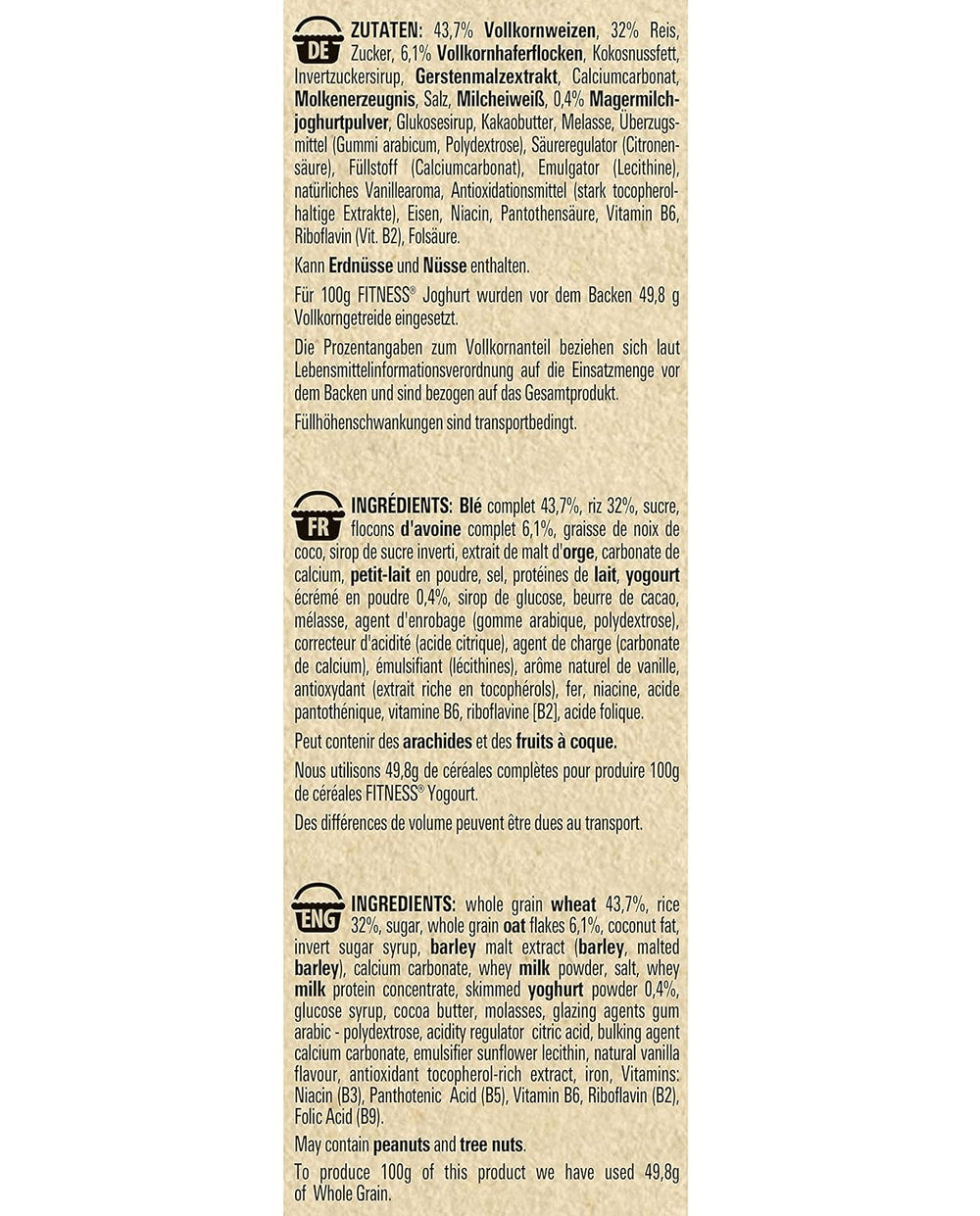 Cereales de desayuno integrales Nestlé Fitness Yogurt con sabor parcial a yogur, paquete de 4 (4 x 350 g)