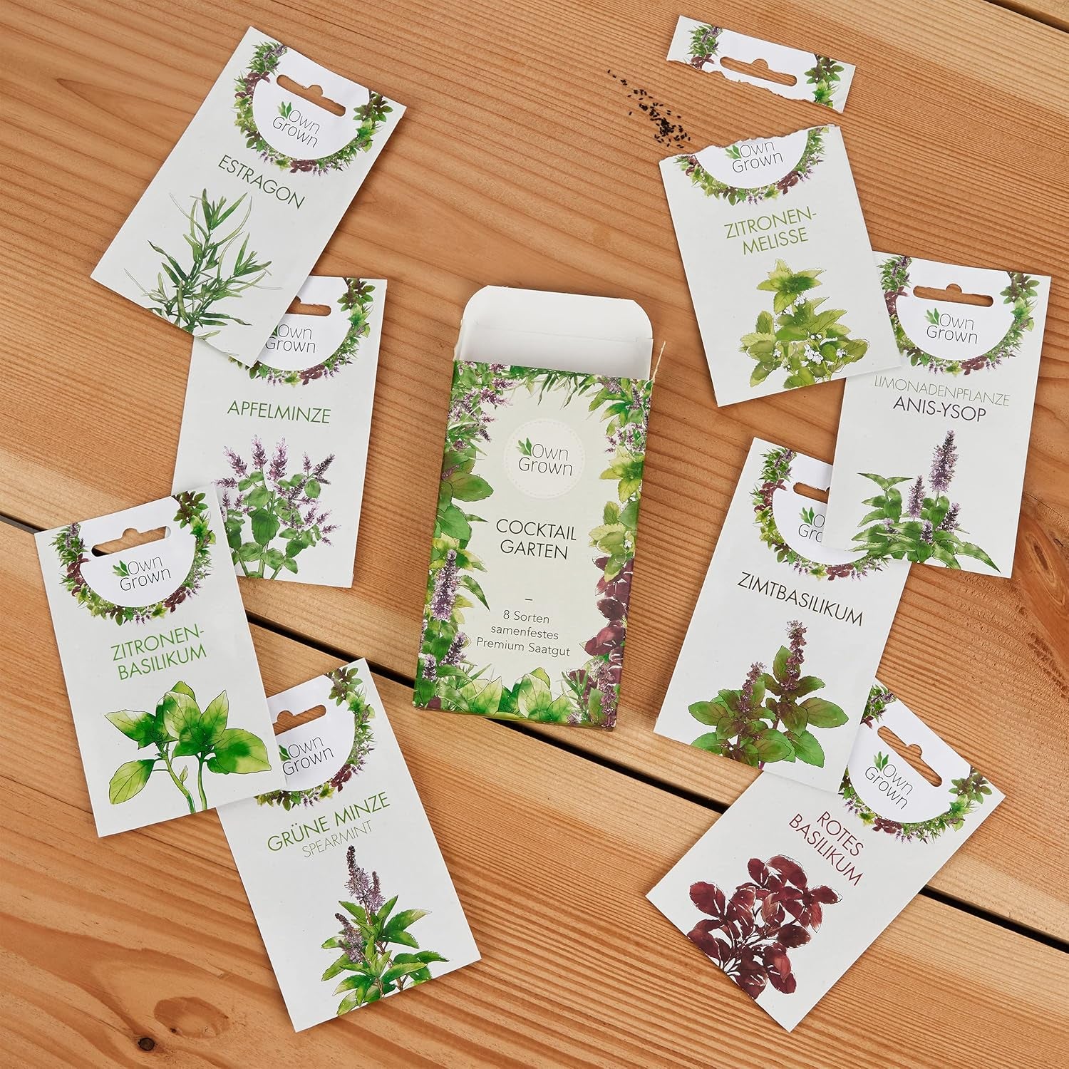 Cocktail Kräuter Samen Set Von Owngrown - 8 Sorten Samen Für Frische Kräuter Pflanzen Auf Fensterbank, Balkon Oder Im Garten - Zitronenmelisse, Basilikum, Estragon, Minze Und Mehr