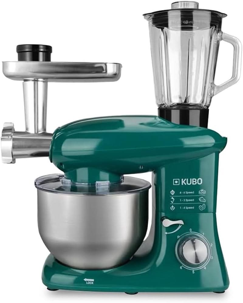 Küchenmaschine - 7 Zubehörteile: Mixbecher, Fleischwolf, Große Schüssel, Schutzdeckel, Schneebesen, Mixer Und Netmaschine - Farbe: Grün - Fassungsvermögen: 6 Litros Madre e Hijo Naty Shop