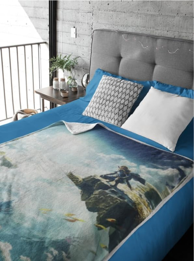 Manta sherpa zelda - sky totk - 100 x 150 cm - producto con licencia oficial, verde, camas y mantas twin hÃ”MADICT
