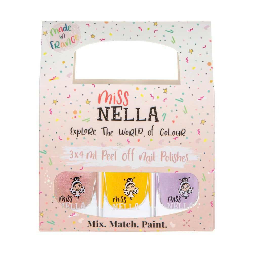 Miss Nella Magic Collection Juego de 4 esmaltes de uñas con purpurina: rosa, rojo, dorado y azul, esmalte de uñas extraíble especial para niños, no tóxico, a base de agua, inodoro