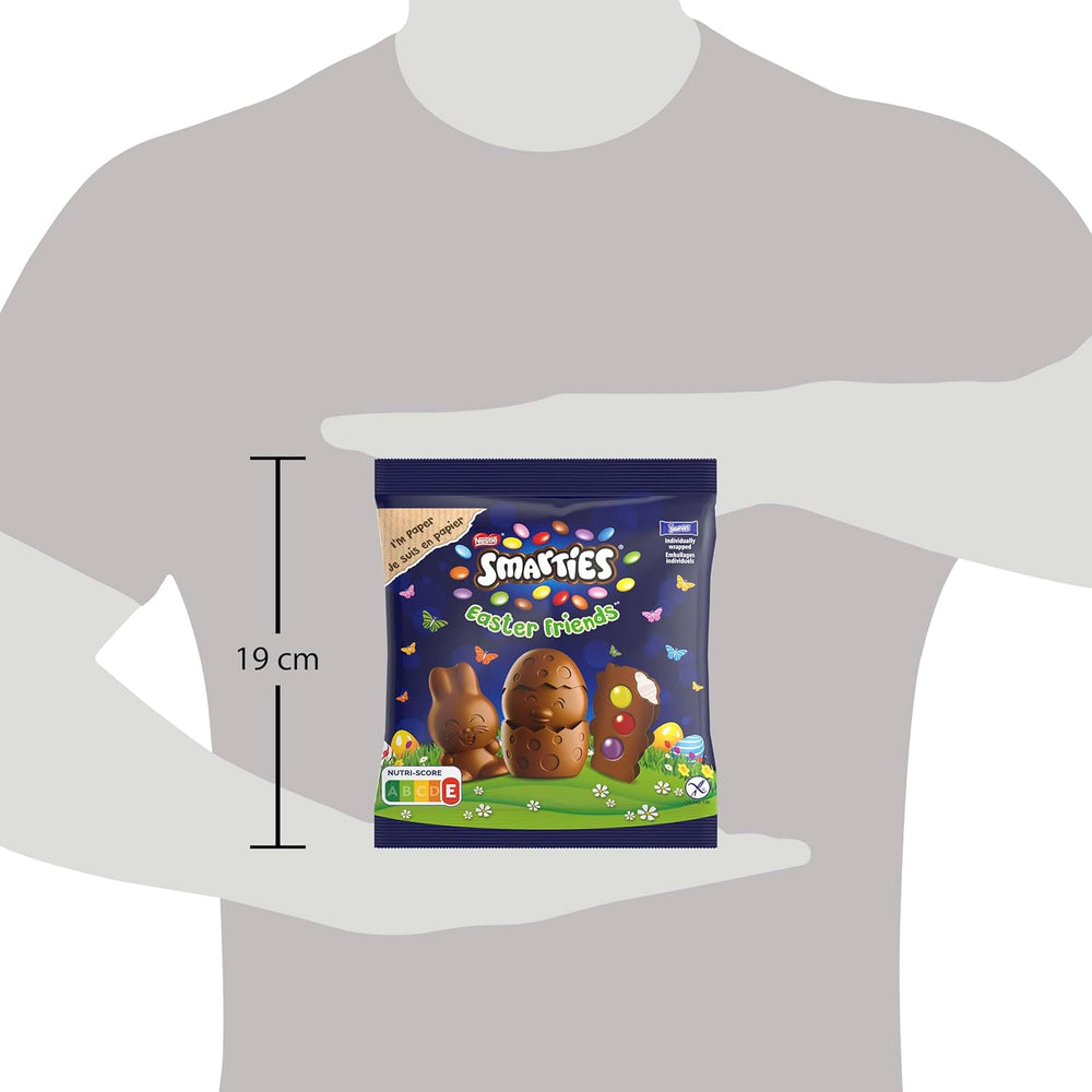 NESTLÉ SMARTIES Easter Friends, figuritas temáticas de Pascua, hechas de fino chocolate con leche con relleno cremoso y mini lentejas de colores con chocolate SMARTIES, 1 paquete (1 x 65 g)
