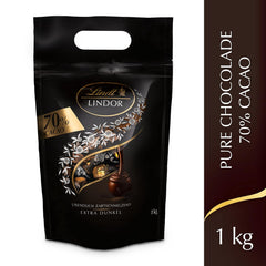 Bolas de chocolate extra oscuro Lindt LINDOR y bolas de chocolate con crema de fresa LINDOR | Bolsa resellable de 1 kg | aprox. 80 white chocolate balls with strawberry cream