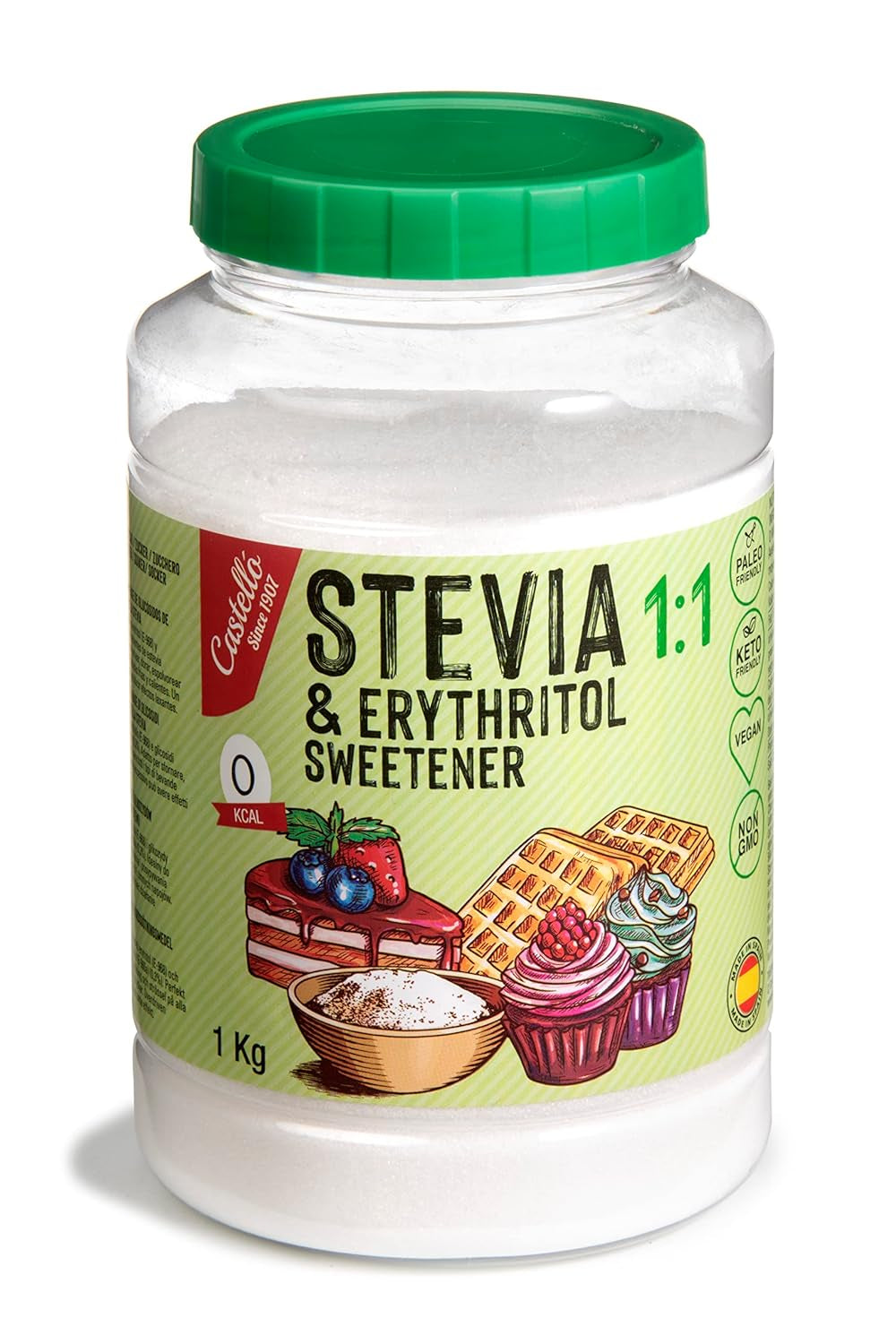 Stevia + Eritritol 1:1 Süßstoff | 1G = 1G Zucker | 100% Natürlicher Zuckerersatz - 0 Kalorien - 0 Glykämischer Index - Keto Und Paleo - 0 Netto-Kohlenhidrato - Kein GVO - Castello since 1907-1 Kg Edulcorantes Naty Shop Título predeterminado