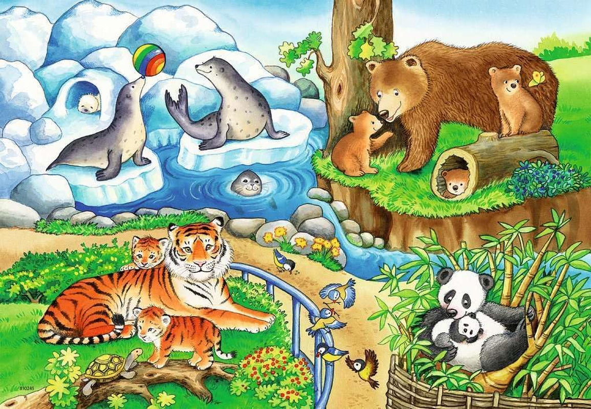 Ravensburger Puzzle pentru copii - 07602 Animale la Zoo - Puzzle pentru copii de la 3 ani, cu 2X12 piese Puzzle Naty Shop