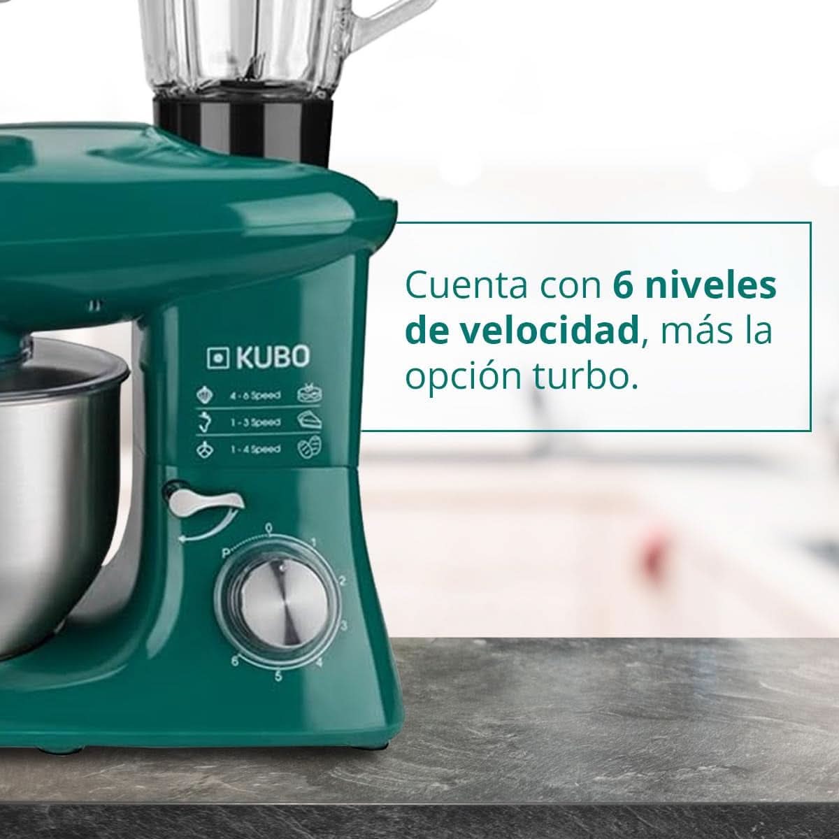 Küchenmaschine - 7 Zubehörteile: Mixbecher, Fleischwolf, Große Schüssel, Schutzdeckel, Schneebesen, Mixer Und Netmaschine - Farbe: Grün - Fassungsvermögen: 6 Litros Madre e Hijo Naty Shop