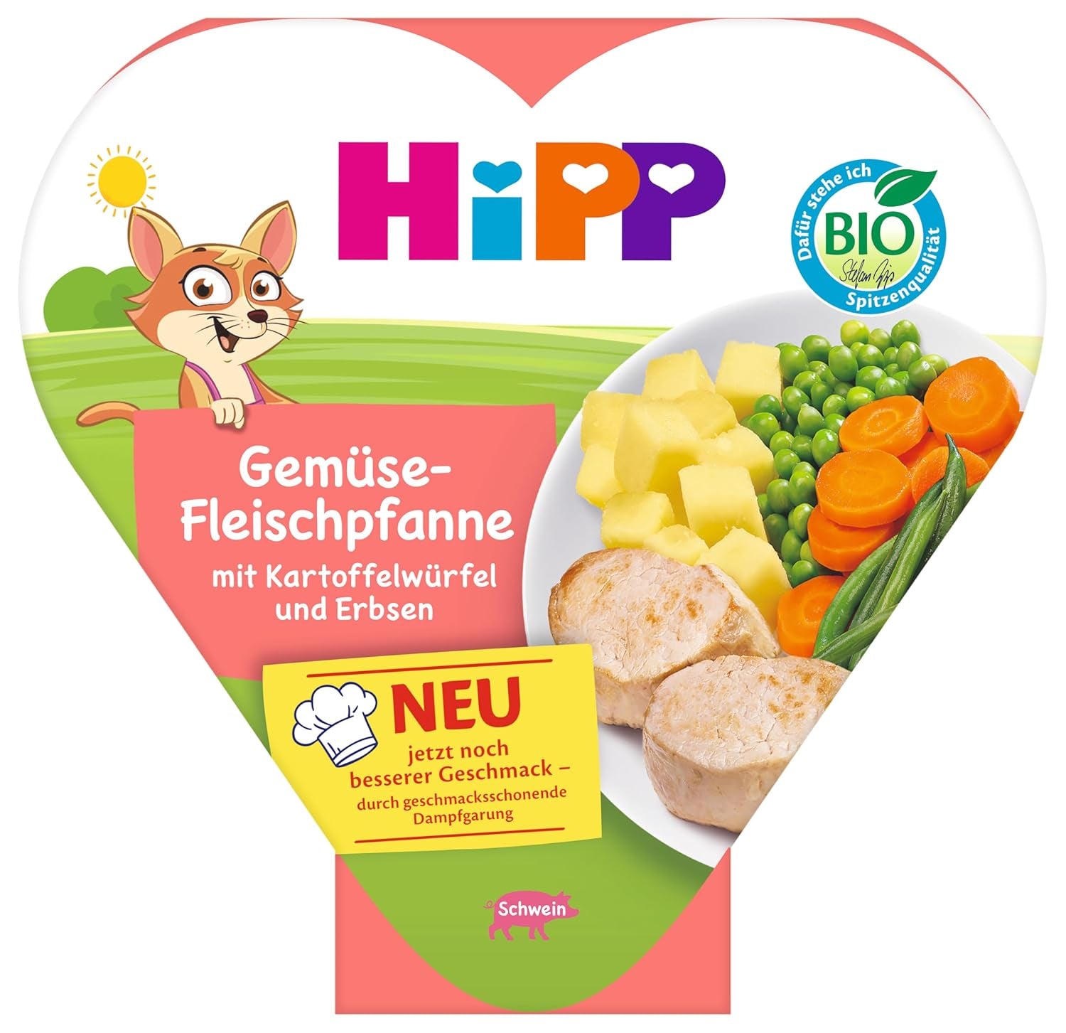 HiPP Guisos de carne y verduras ecológicos con patatas y guisantes cortados en cubitos (6 x 250 g), comida a partir de 1 año, ligeramente cocidos al vapor, vegetarianos, condimento adecuado para niños, calidad ecológica
