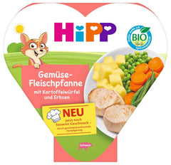 HiPP Guisos de carne y verduras ecológicos con patatas y guisantes cortados en cubitos (6 x 250 g), comida a partir de 1 año, ligeramente cocidos al vapor, vegetarianos, condimento adecuado para niños, calidad ecológica