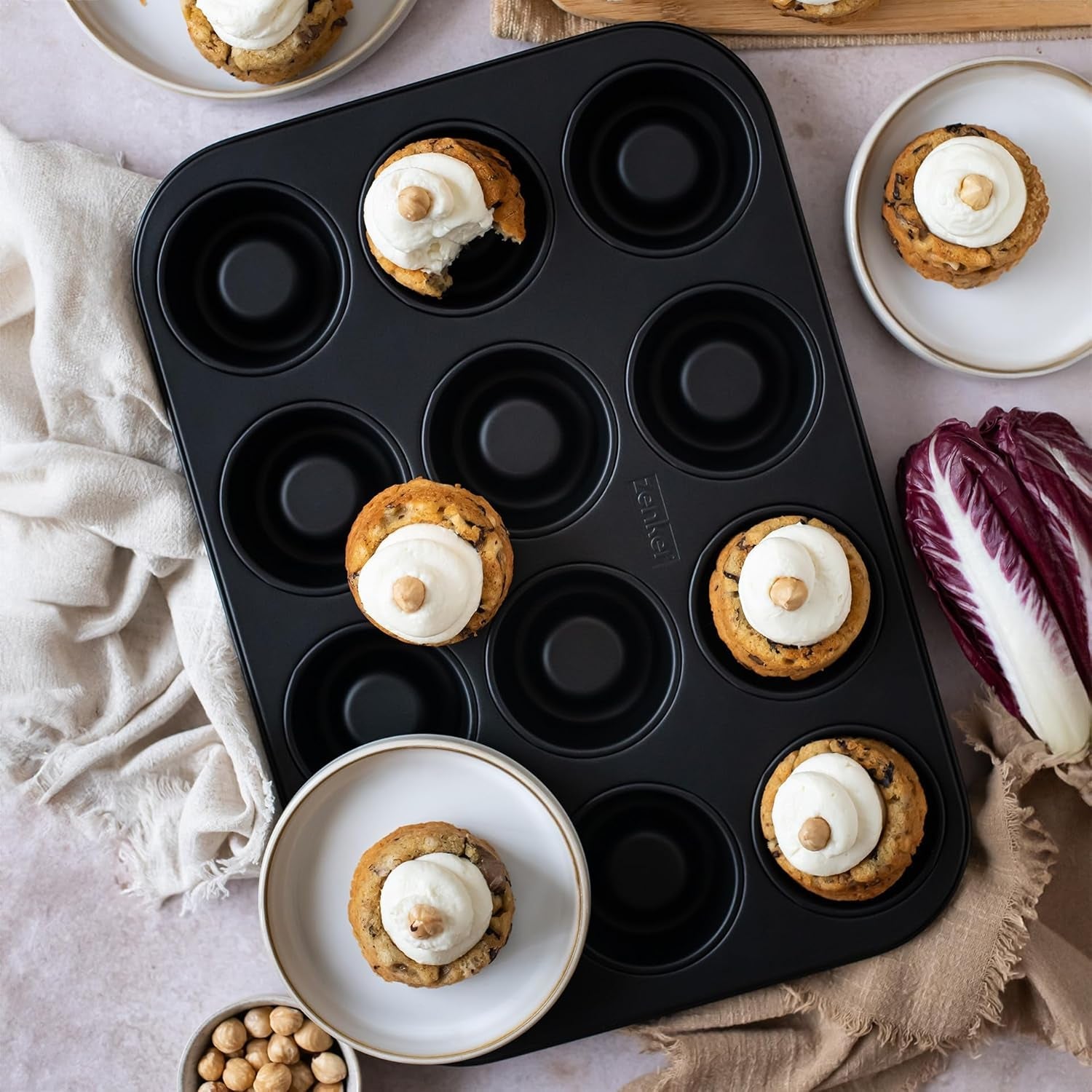 Zenker Cup-Cake-Backblech 12Er Set – Premium Antihaftbeschichtung, Für Perfekte Cupcakes, 385X265X30Mm, Hitzebeständig Bis 230°C Moldes y bandejas para hornear Naty Shop