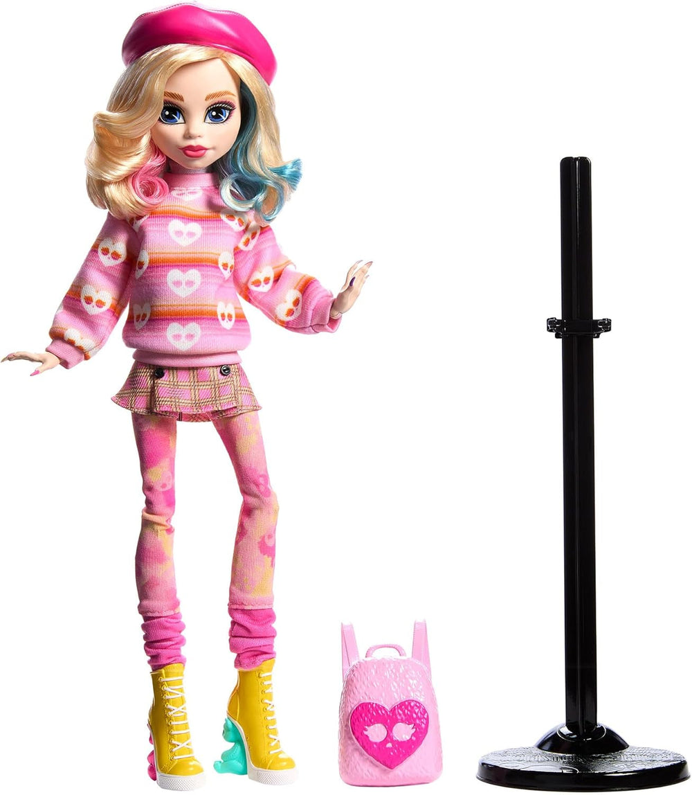 Muñeca Monster High Wednesday y Accesorios, Figura Coleccionable Enid Sinclair en Rosa con Boina y Mochila, Soporte para Muñecas, HXJ05 Naty Shop Muñecas