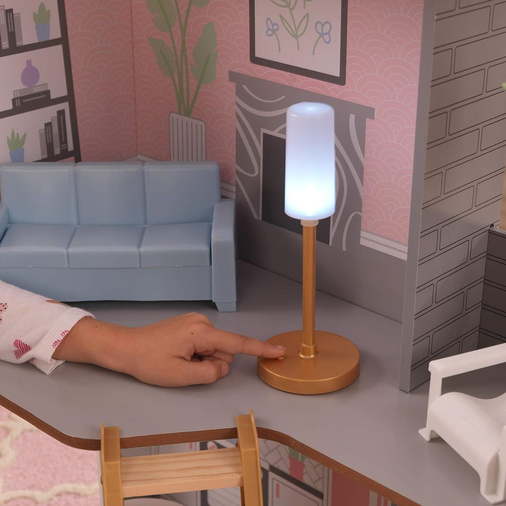 Casă de păpuși Kidkraft Alina din lemn cu mobilier și accesorii pentru păpuși înalte de 30 cm, set de joacă cu 3 etaje, cu câine și scări mobile, jucărie pentru copii de la 3 ani, 10229 Casute de papusi Naty Shop