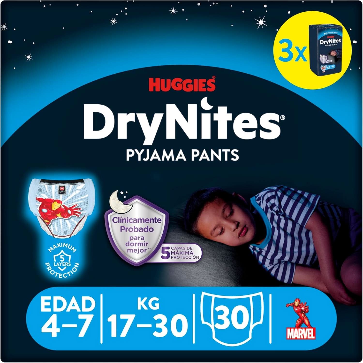 Pañales pantalón Huggies Drynites Spiderman, 4-7 años, 30 por paquete Madre e Hijo Naty Shop