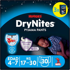 Pañales pantalón Huggies Drynites Spiderman, 4-7 años, 30 por paquete Madre e Hijo Naty Shop