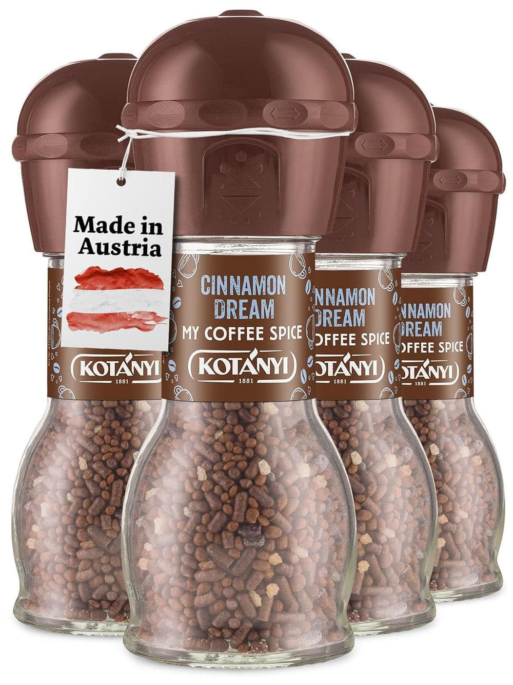 Topping para café Kotanyi Cacao Kiss | Maravilloso chocolate con finos trozos de chocolate, pack de 4 (4 X 63 gramos) Naty Shop Cinnamon Dream Set de 4