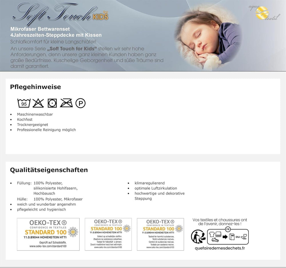 Aqua-Textil Juego Soft Touch Infantil Edredón 100 X 135 Cm 250G y 350G con almohada 40 X 60 Cm Edredón 150G 4 Estaciones Climatizador Oeko-Tex Edredones y edredones Naty Shop