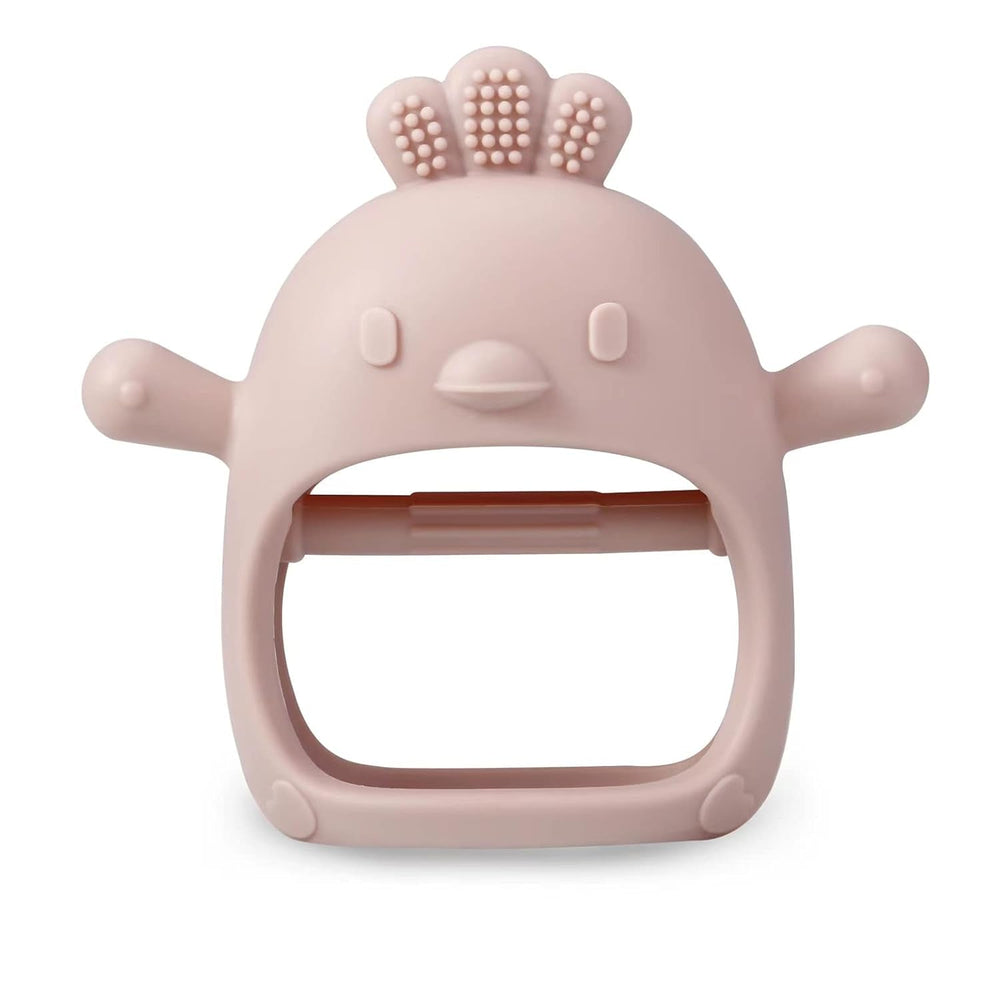 Jucărie de dentiție din silicon PandaEar pentru bebeluși | Mănușă de dentiție cu sugere | Suzetă de mestecat pentru ameliorarea durerii (alb/roz)