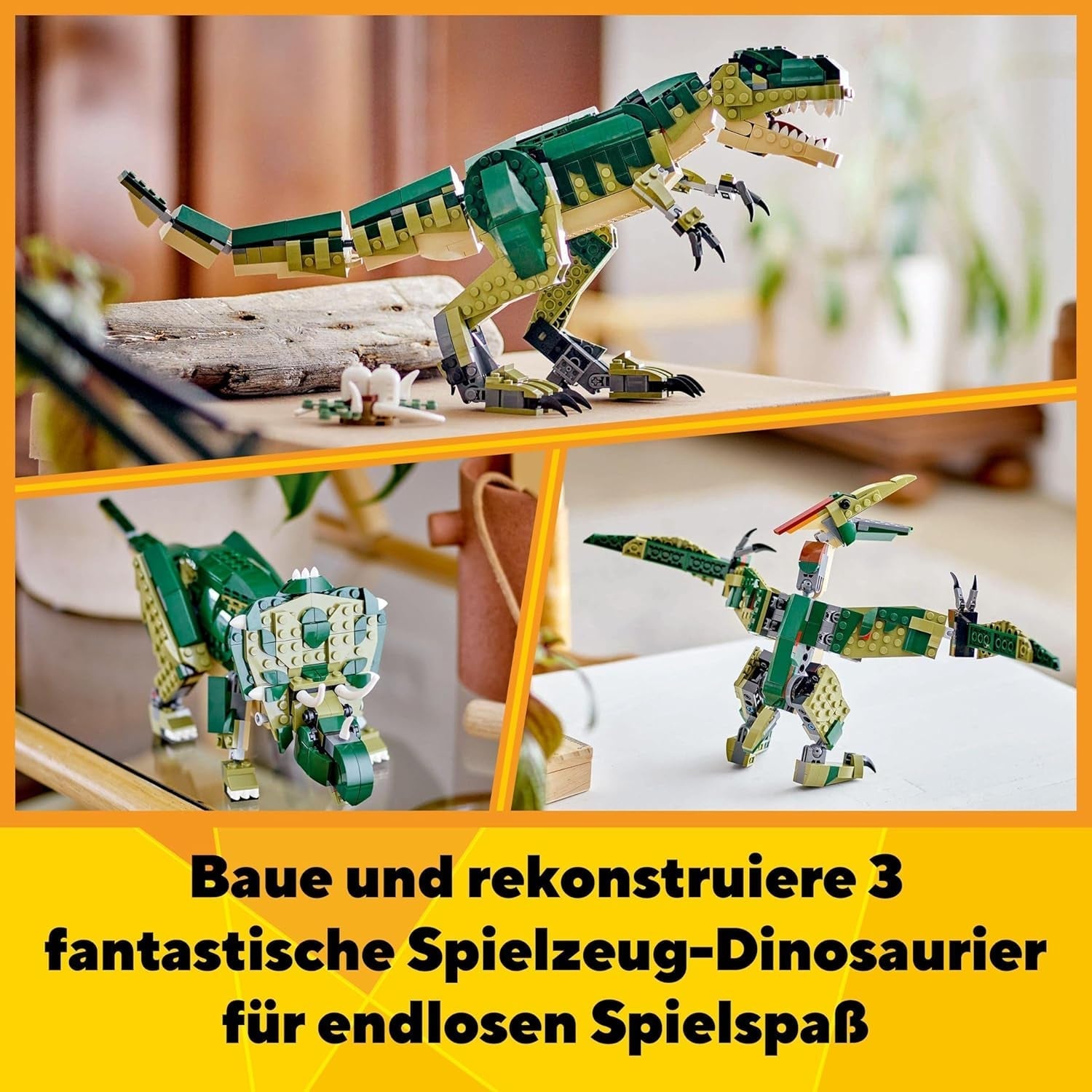 LEGO Creator T.Rex, Dino Triceratops o Pterodáctilo Transformable 3 en 1, Modelo de Dinosaurio Móvil para Niños, Regalo para Niños y Niñas 31151 Juegos de Construcción Besuche den LEGO-Store