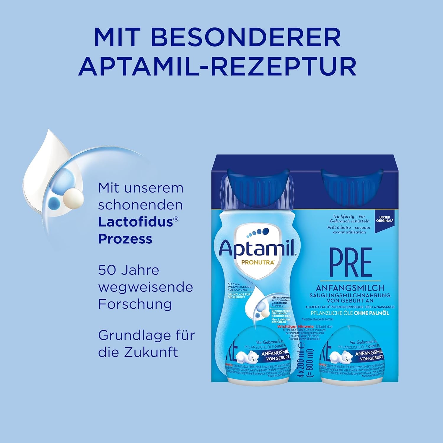 Aptamil Pronutra Pre - Fórmula infantil desde el nacimiento - Con aceites vegetales, sin aceite de palma - 6 x 4 x 200 ml (4800 ml)