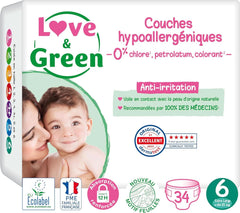 Love & Green, Pañales para bebés, hipoalergénicos, talla 6 (34 unidades) Madre e Hijo Naty Shop