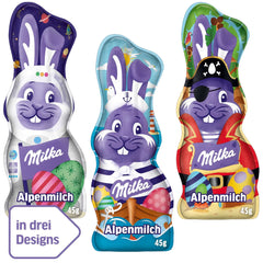 Milka Smiling Bunny Alpine Milk Design Edition - Chocolate de Pascua con 3 diseños diferentes - 24 x 45 g