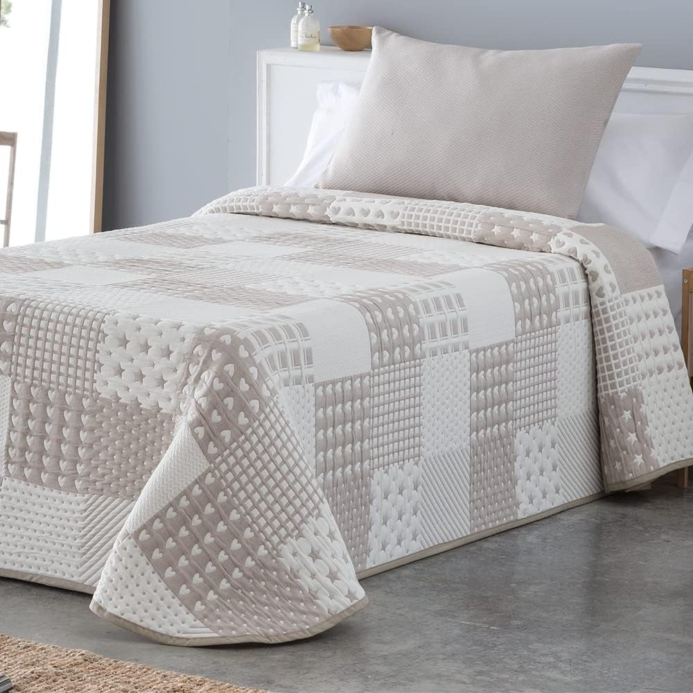VIALMAN Colcha Bouti Ligera Colcha Sofia 21, Algodón Poliéster, Beige, Cama 150: 250 X 270 Cm Camas y Mantas Besuche den VIALMAN-Store