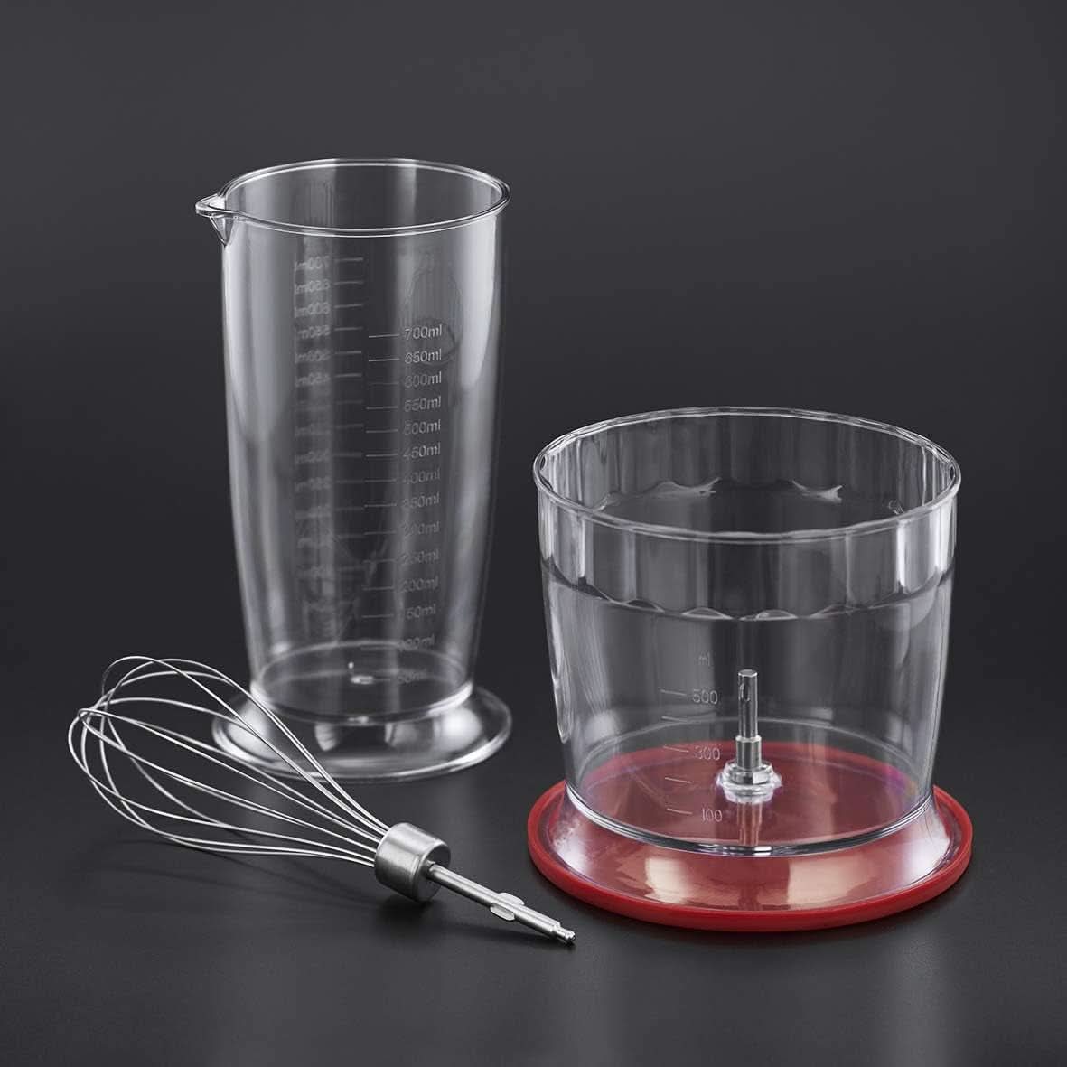 Russell Hobbs Stabmixer [3 en 1: Pürierstab/Zerkleinerer, Mixer- & Schneebesenaufsatz] Desire Rot (sin Bpa y Spülmaschinenfestes Zubehör, Für Smoothie, Suppen Saucen, Joghurt Babynahrung) 24700-56 Kitchen Naty Shop