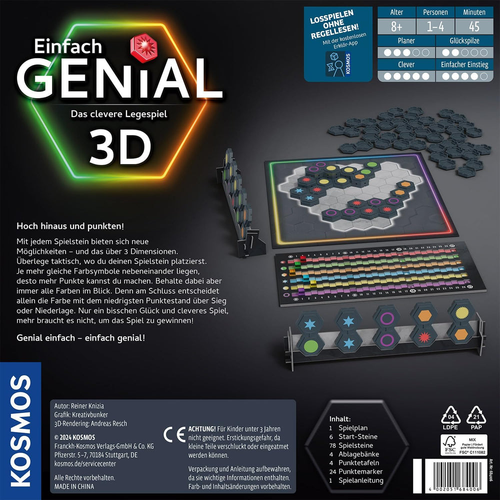 KOSMOS 684006 3D simplemente ingenioso con ladrillos 3D de alta calidad. Descubre nuevas posibilidades, juego de mesa para toda la familia a partir de 10 años, regalo, juego familiar para 1-4 jugadores, juego de fiesta