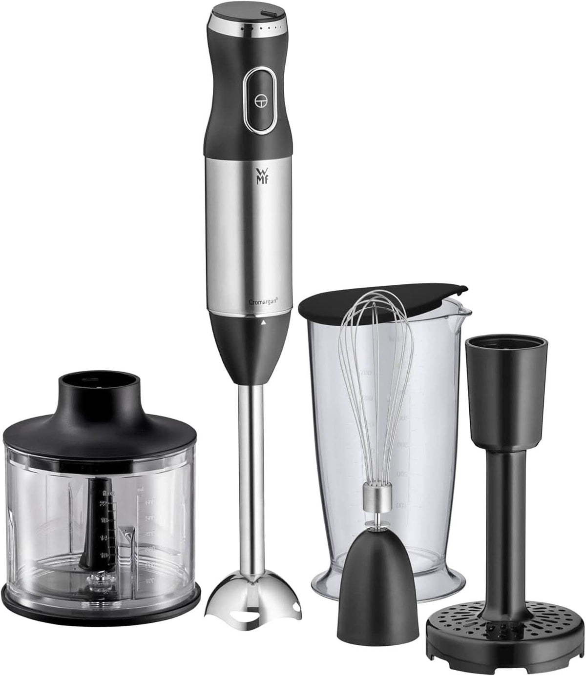 WMF Kult X Stabmixer Set 5-Teilig, Pürierstab, Schneebesen, Stampfer, Zerkleinerer, 600 Watt, Zauberstab Inkl. 700Ml Mixbehälter, Edelstahl Matt Madre e Hijo Naty Shop