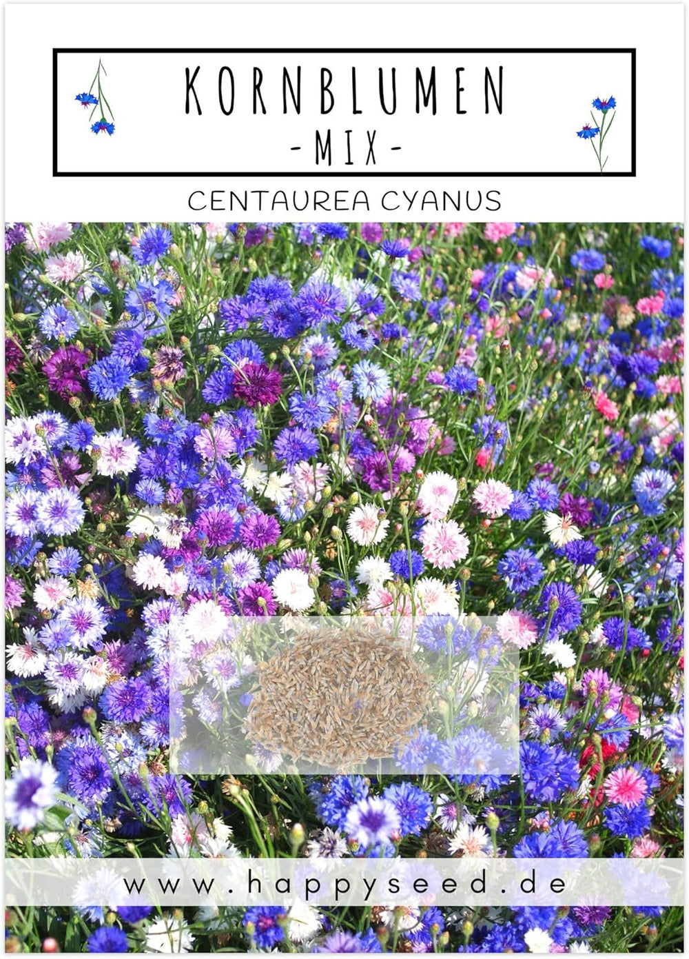 Semillas de Centaurea cyanus - Flores hermosas y vibrantes con un largo período de floración para un prado de flores colorido (Mezcla, 1000 semillas, 80 cm)