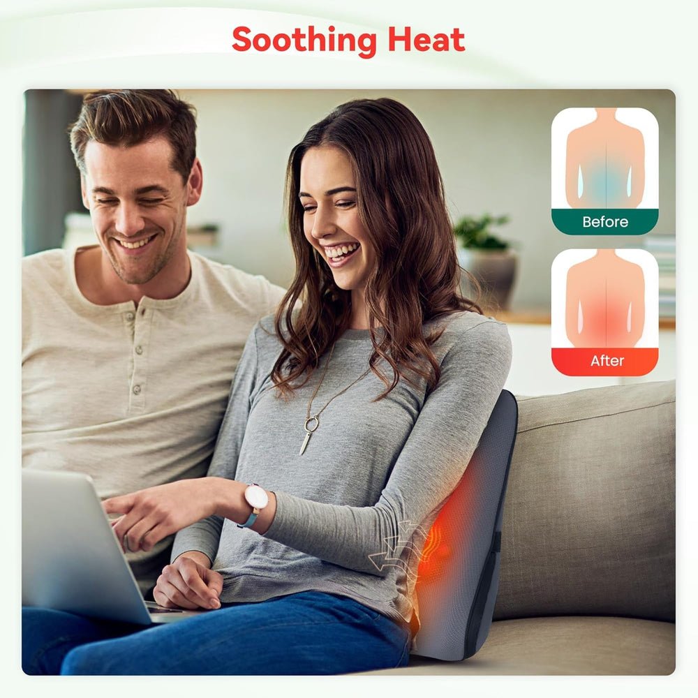 Pernă ergonomică Snailax pentru suport lombar cu masaj și căldură, pernă pentru spate Shiatsu din spumă cu memorie, pernă pentru șezut cu 3 intensități de masaj | 2 niveluri de căldură | 3 temporizatoare | postură confortabilă în șezut